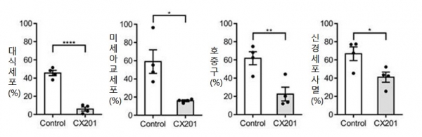 [Figure4] CX201의 뇌 조직 염증 억제 효과