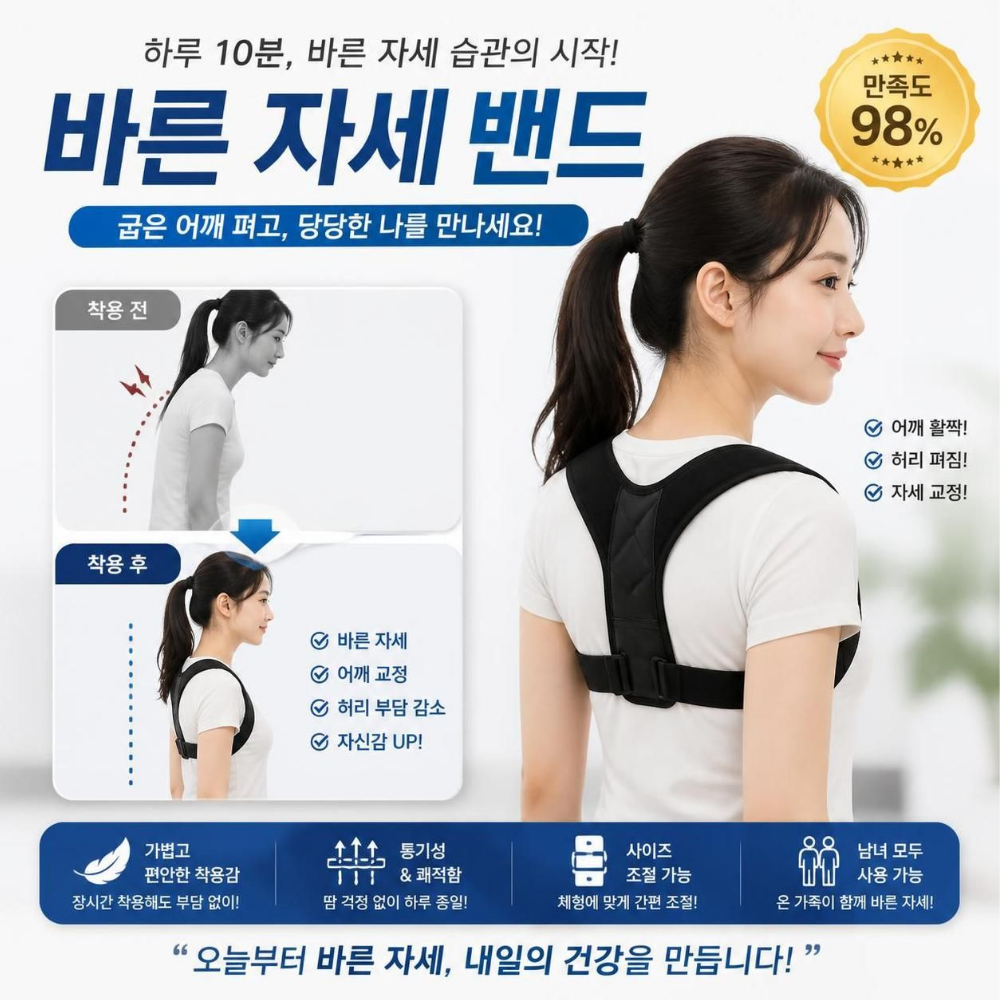 바른핏 바른자세유지 밸런스밴드 말린어깨 가슴펴기, 1개