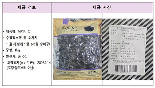 식약처, 잔류농약 24배 초과 중국산 목이버섯 8톤 회수 명령