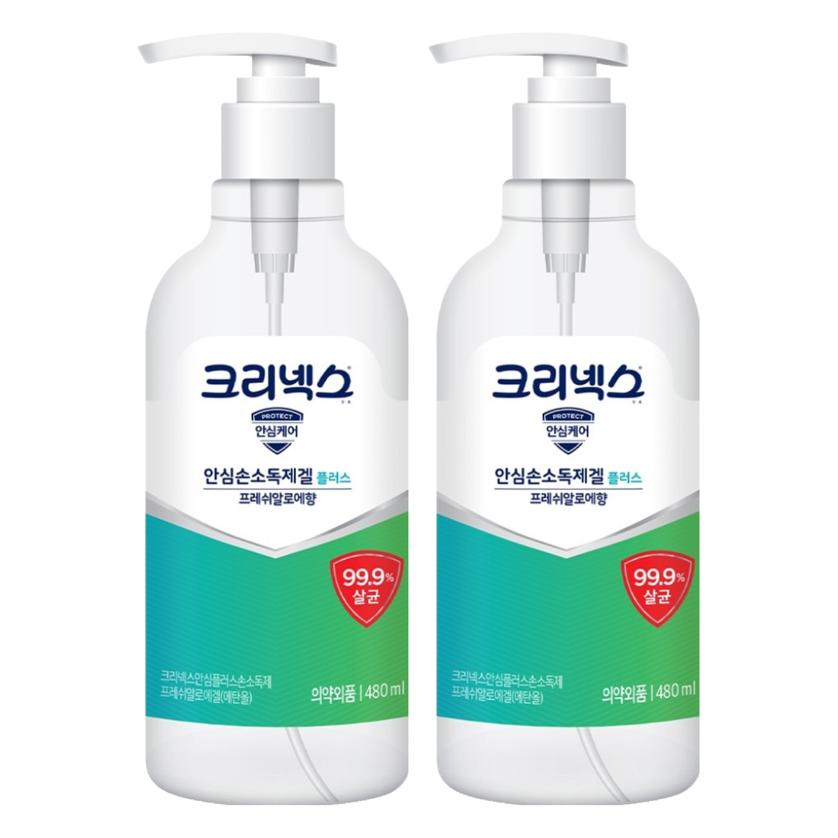 크리넥스 안심플러스 손소독제겔 프레쉬알로에향, 480ml, 2개