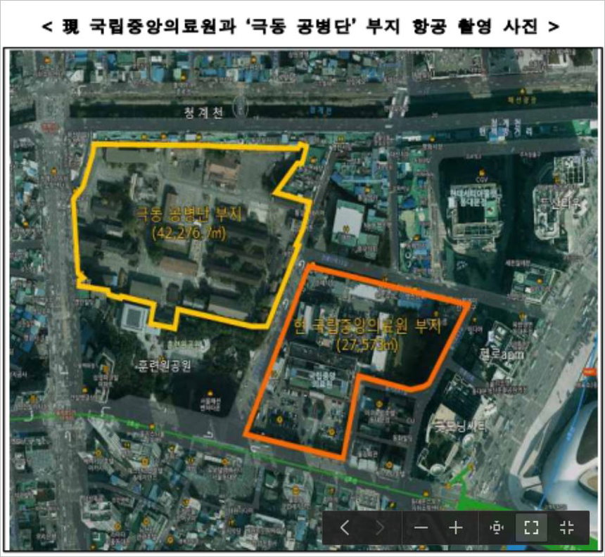 現 국립중앙의료원 부지 및 '극동 공병단 부지' 비교 이미지 ⓒ보건복지부 제공