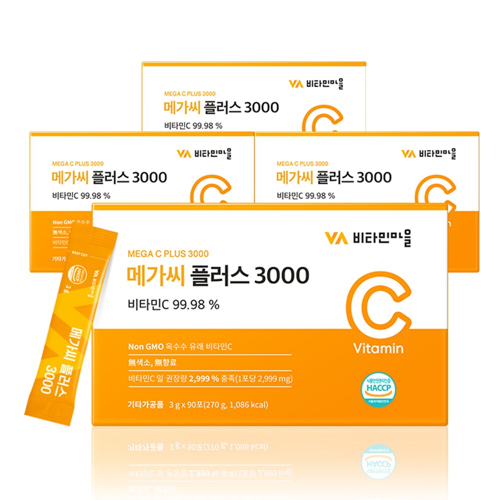 비타민마을 메가씨 플러스 3000 비타민C 분말 스틱, 270g, 4개