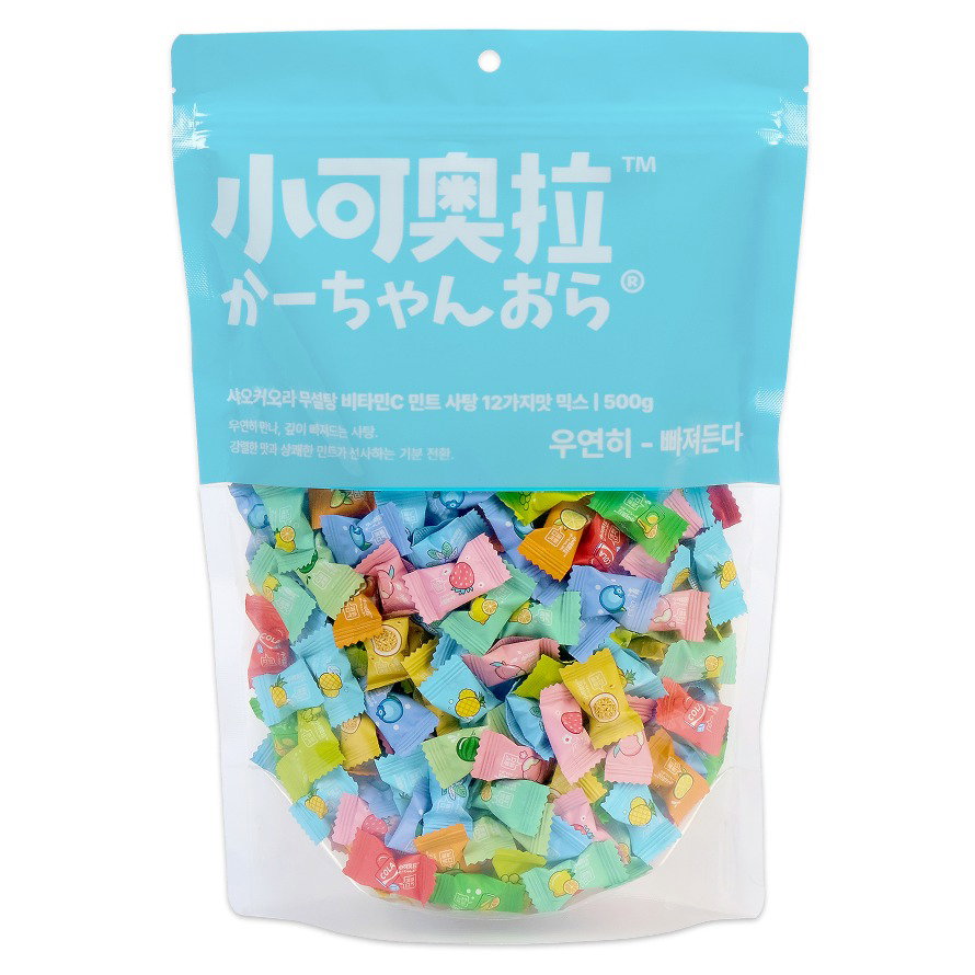 샤오커오라 무설탕 비타민C 민트 박하 12가지맛 믹스 미니 과일 사탕 캔디 중형, 1개, 500g
