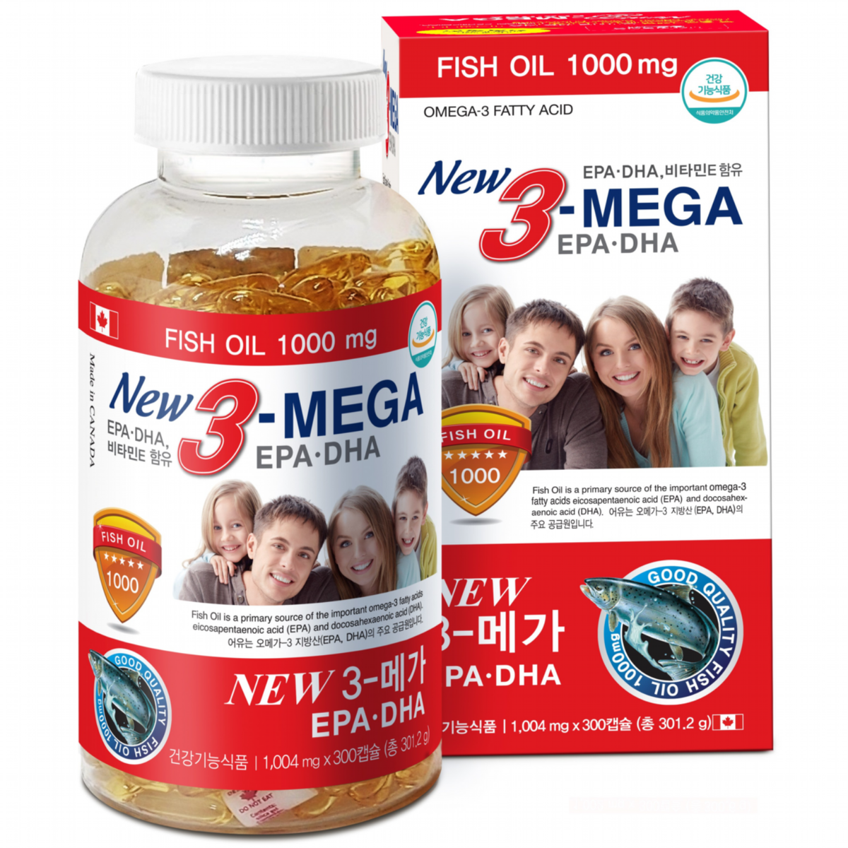 프리미엄 캐나다 오메가3 1000mg New3-MEGA EPA & DHA 비타민E 함유 300캡슐