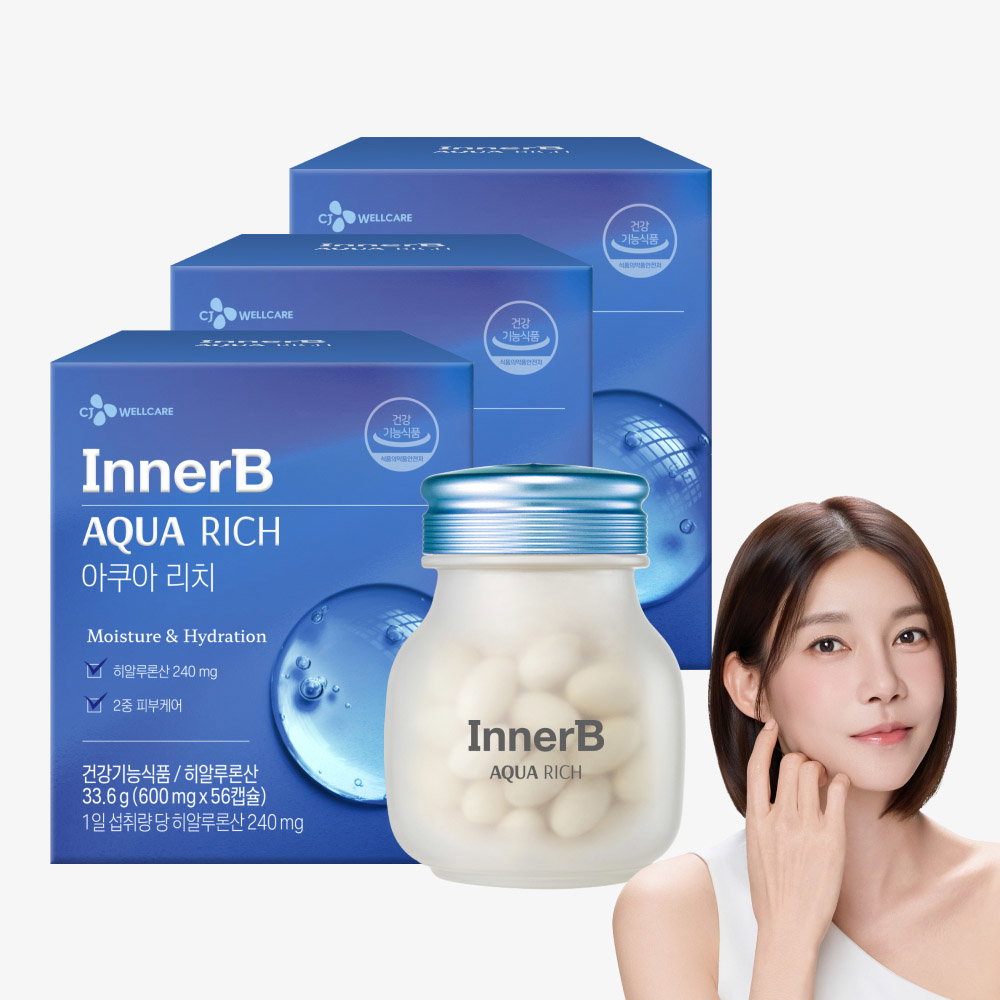 CJ 이너비 아쿠아리치 고함량 히알루론산 피부 건강, 56정, 3개