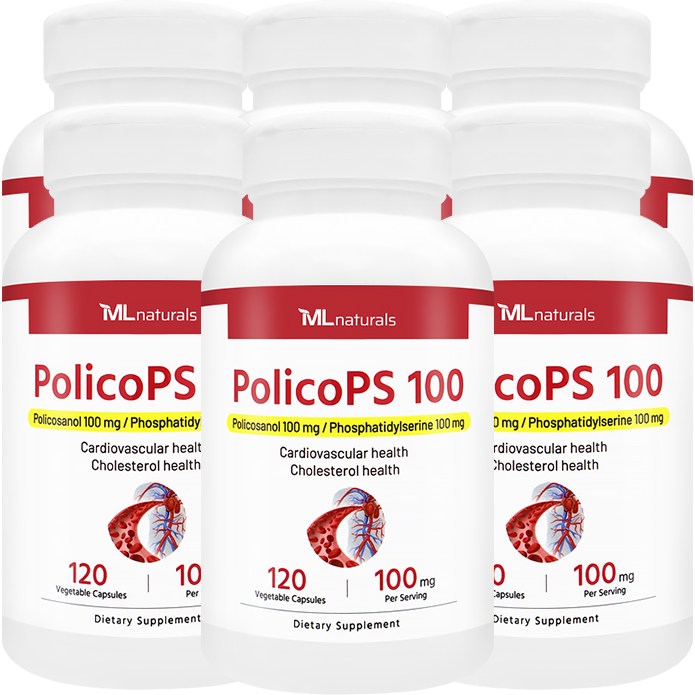 [미국빠른직구] 신제품 마이라이프 내추럴스 폴리코PS 100 (포스파티딜세린 100mg   폴리코사놀 100mg), 6개, 120정
