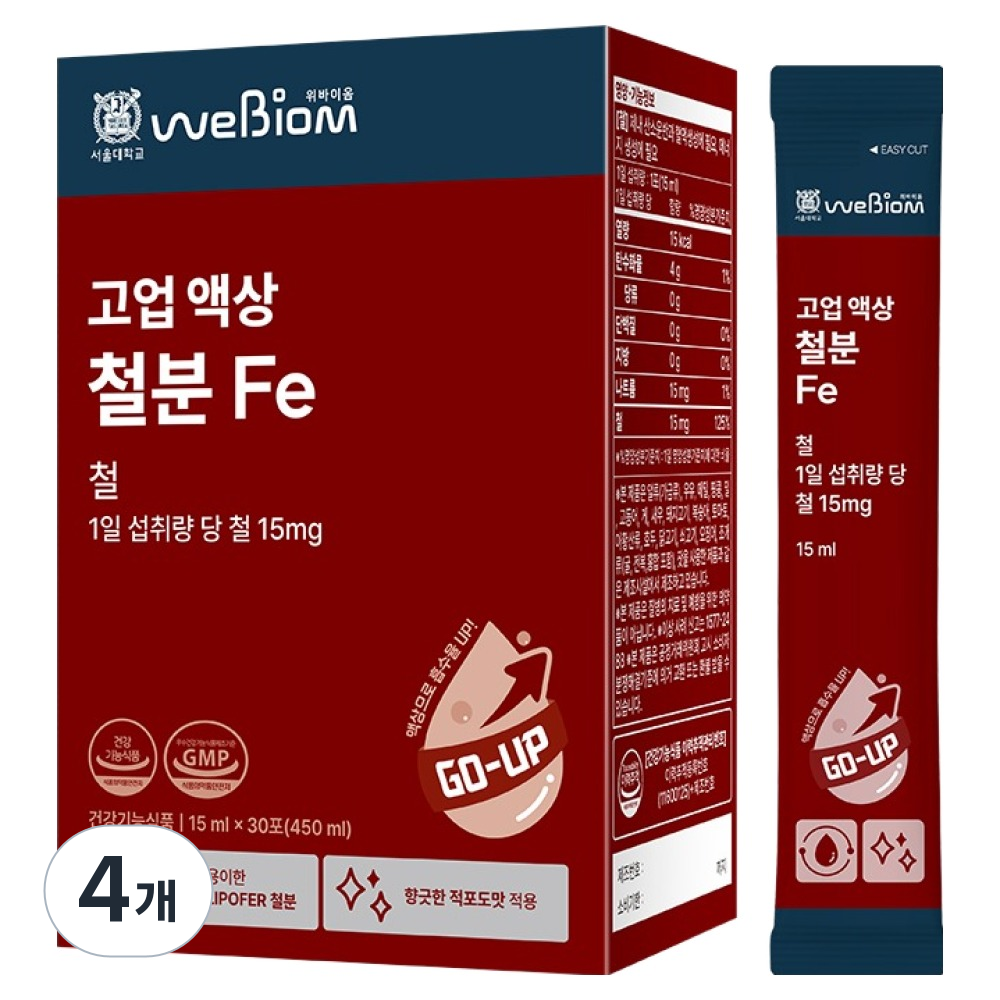 서울대위바이옴 고업 액상 철분 Fe 30p, 450ml, 4개