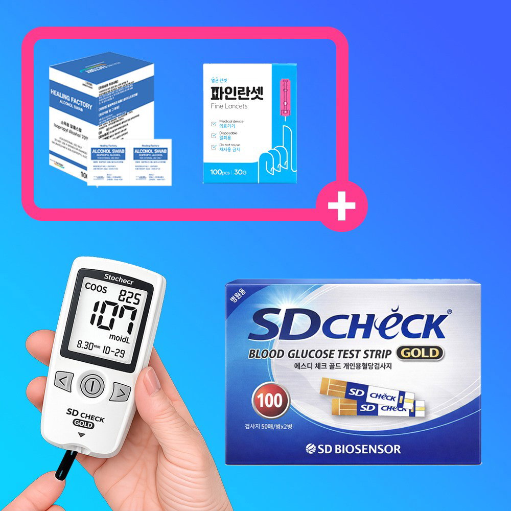 에스디바이오센서 체크골드 가정용 혈당측정기 풀세트 시험지100매 채혈침100개 알콜솜100매