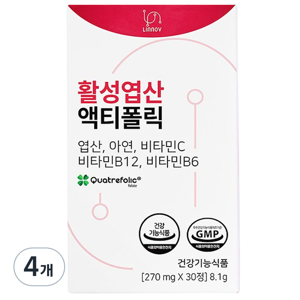 리노브 활성 엽산 액티폴릭, 30정, 4개