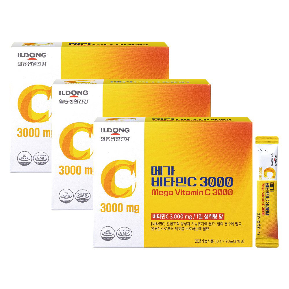 ILDONG 메가 비타민C 3000mg, 고함량 순수 비타민C 100% (3개월분), 3박스, 270g