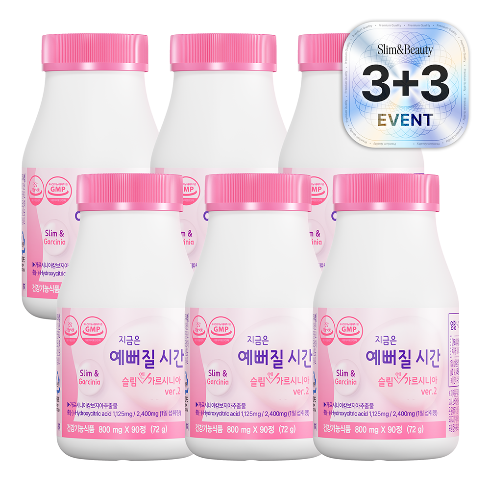 [3 3] 지금은 예뻐질 시간 슬림엔 가르시니아 ver.2 다이어트 보조제 체지방감소 탄수화물 차단 800mg 90정 6개, 90정, 6개